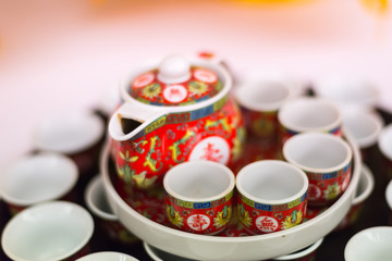 chinese tea set, couple in wedding day will take tea cup to their parent for show respect to them. In chinese culture