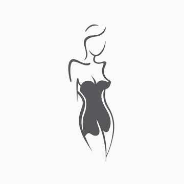 Sexy fitness figure of a girl in the evening dress. Intimate sexy lady, model in a pose. Lovely elastic ass bikini zone. Drawn graphics for design, background