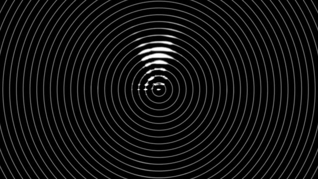 Simulacion abstracta y fractal de barrido de radar, con circulos concentricos y nubes en blanco y negro