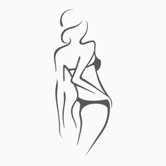 Sexy fitness naked girl with a chic figure. Intimate sexy lady, model in a pose. Lovely  ass In swimsuit, panties. Drawn graphics for design, Abstraction background