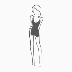 Sexy fitness figure of a girl in the evening dress. Intimate sexy lady, model in a pose. Lovely elastic ass bikini zone. Drawn graphics for design, background