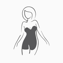 Sexy fitness figure of a girl in the evening dress. Intimate sexy lady, model in a pose. Lovely elastic ass bikini zone. Drawn graphics for design, background