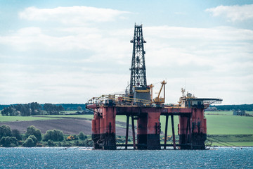 North Sea oil drilling rig moored in the Cromarty Firth, Scotland