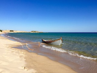 einsamer strand mit boot