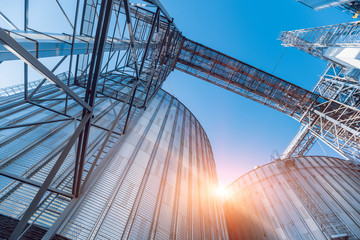 Modern silos for storing grain harvest. Agriculture.