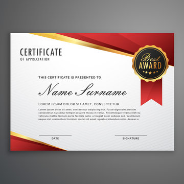 creative certificate of appreciation award template in red and golden design