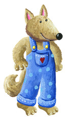 Funny wolf in jeans