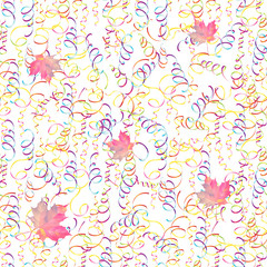 Background with serpentine and falling maple leaves. Vector Illustration