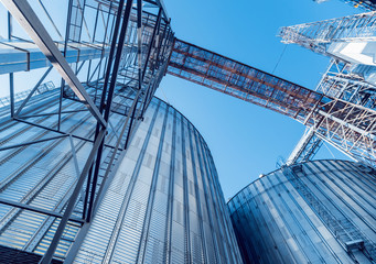 Modern silos for storing grain harvest. Agriculture.