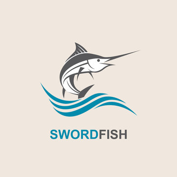 icon of swordfish with waves for fishing design