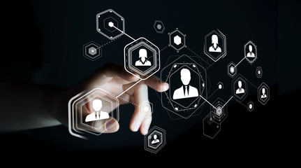 Businesswoman using digital social network 3D rendering