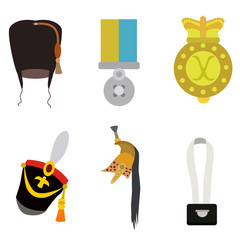 soldier equipment flat icon set