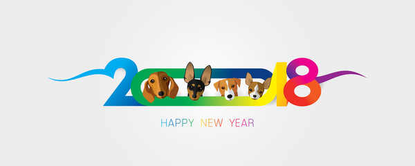 Happy new year 2018 greeting card design for year of the dog. Vector illustration