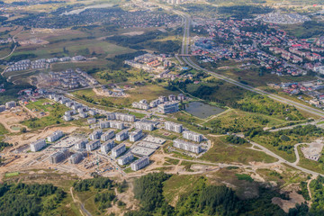 Aerial view of Gdansk suburbs with Armii Krajowej road, Poland