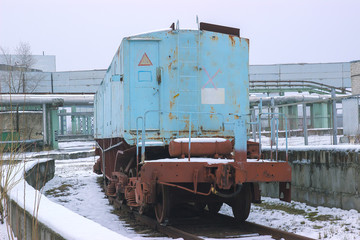 Train near new reactor shelter at Chernobyl, Ukraine