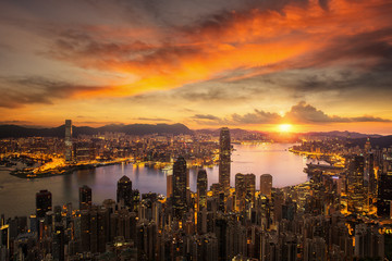 Day to night for Hong kong city sunrise