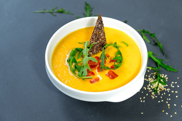 Pumpkin Soup with Carrot and Tomato