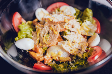 Leaf vegetable salad with olives and cheese feta