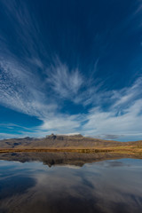 Dramatic Clouds Reflected in the Water of a Silent Pond, Iceland