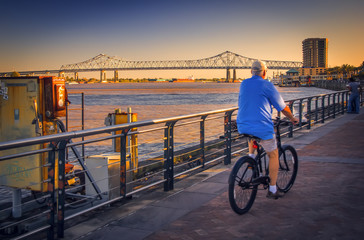 Biking New Orleans river walk