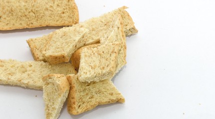 Slice of bread on white background. Breackfast food.