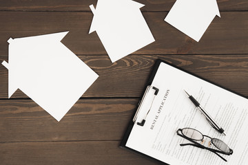 Real estate agency office objects isolated on table