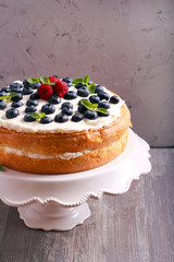 Berry and nut cream cake