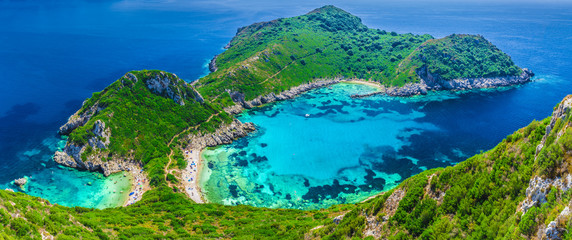 Aerial view of  Porto Timoni, Afionas region, Corfu