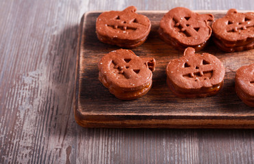 Chocolate cookies with caramel filling