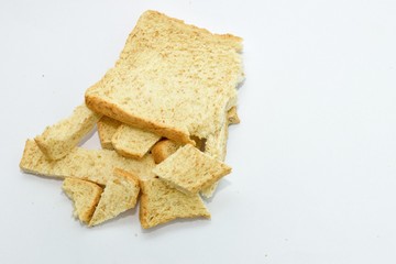 Slice of bread on white background. Breackfast food.