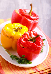 Stuffed red and yellow bell pepper