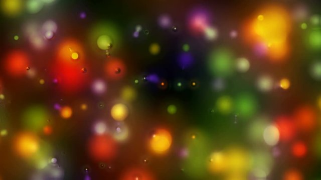 Abstract animated color computer screen saver with moving defocused balls of different sizes with different speeds