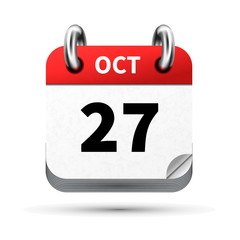 Bright realistic icon of calendar with 27 october date isolated on white