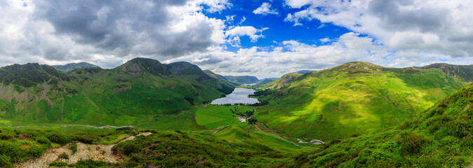Panoramic view of Buttermere Valley, The Lake District, Cumbria, England