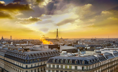 Sunset Paris roofs  view.