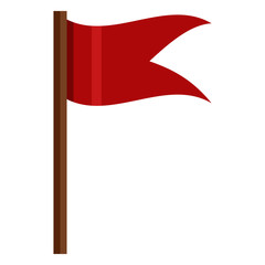 Vector Color Icon - Red Flag on Brown Wodden Flagpole