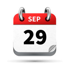 Bright realistic icon of calendar with 29 september date isolated on white