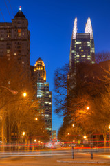 Night view of skyscrapers on the 14th Street in the Midtown Atlanta, USA