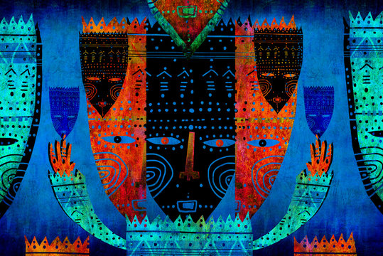 Person Wearing Ethnic Mask On Blue Background