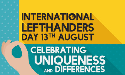 Hand Pulling a Yellow Sign to Commemorate International Left-handers Day, Vector Illustration