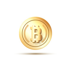 Golden coin bitcoin sign. Finance currency electronic money. Exchange business bitcoin icon