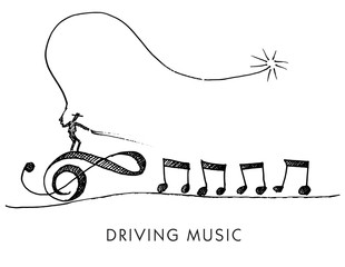 Naklejka premium A whimsical cartoon called Driving Music for print or web 