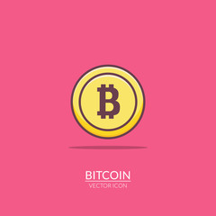 Bitcoin flat icon digital money. Bit coin electronic gold illustration. Market sign symbol