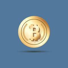 Golden coin bitcoin sign. Finance currency electronic money. Exchange business bitcoin icon