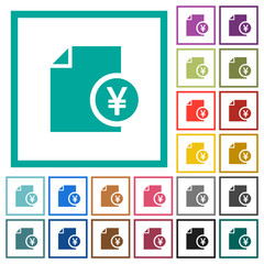 Yen financial report flat color icons with quadrant frames