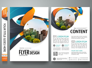 Portfolio design template vector. Minimal brochure report business flyers magazine poster. Abstract graphic blue and orange shape on cover book presentation.