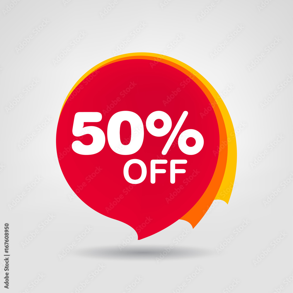 Wall mural 50% off discount sticker. sale red tag isolated vector illustration. discount offer price label, vec