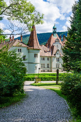 Fototapeta na wymiar Background of Shenborn Castle in the Ukrainian carpathians
