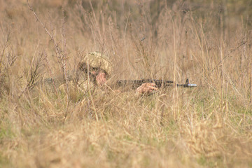 Front Line. Military attack on battlefield from ambush