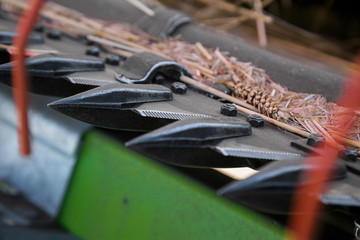 Close up  of  combine harvester header